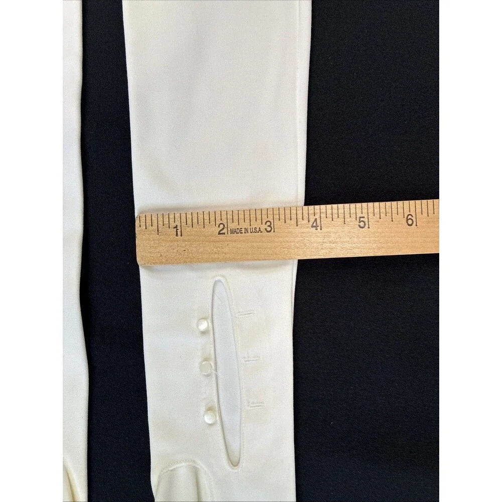 Vintage 50s Ivory Opera Length Gloves Button Evening Prom Cosplay Coquette Flaws